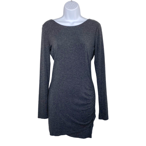 Ruched Bodycon Dress with Deep Back- Charcoal- S - Picture 2 of 4